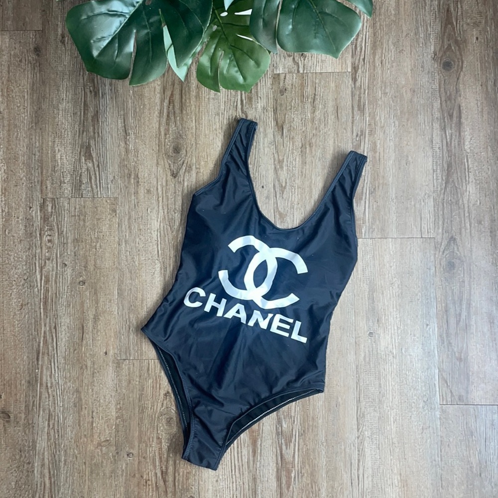 🖤Tipsybunnyboutique Black Logo One Piece Swimsuit Size L🖤
